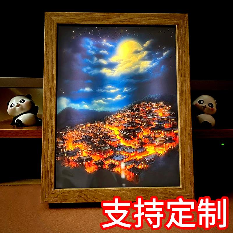 声控音控创意千户苗寨万家灯火风景来图定制照片diy灯光画小夜灯