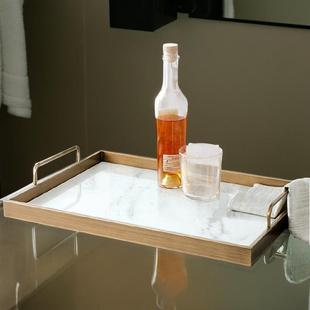 高级感托盘长方形复古拉丝金属家用高档简约轻奢茶几水杯收纳茶盘