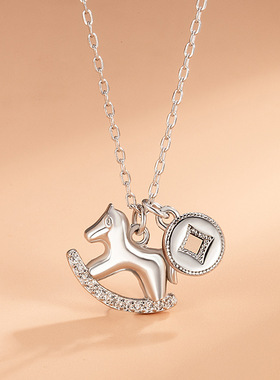 S925纯银马上有钱小马吊坠