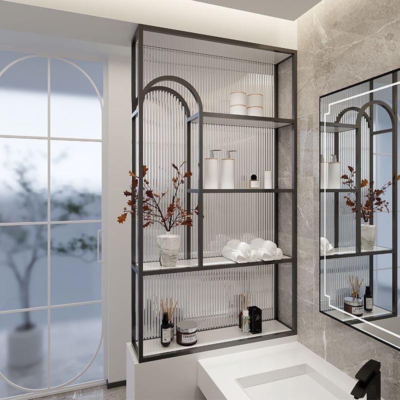 卫生间干区半墙长虹玻璃隔断铁艺置物架洗漱台客厅不锈钢屏风玄关