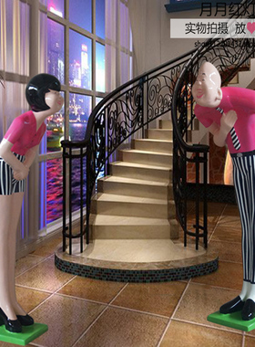 玻璃钢鞠躬迎宾人物雕 塑酒店餐厅KTV门口 开业礼物树脂落地摆件