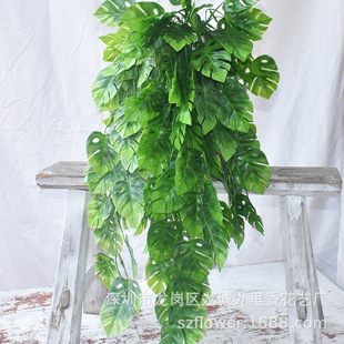 仿真喷色龟背竹草壁挂爆满绿色叶子壁挂植物藤条藤蔓