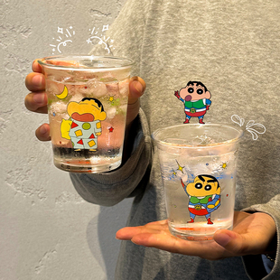 蜡笔小新咖啡杯玻璃杯高颜值女士个人专用杯子卡通水杯牛奶杯 正版