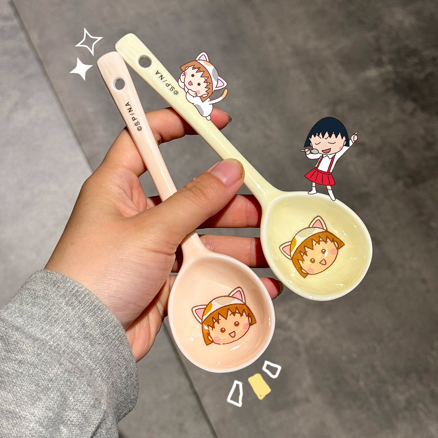 樱桃小丸子陶瓷小勺子长柄勺家用