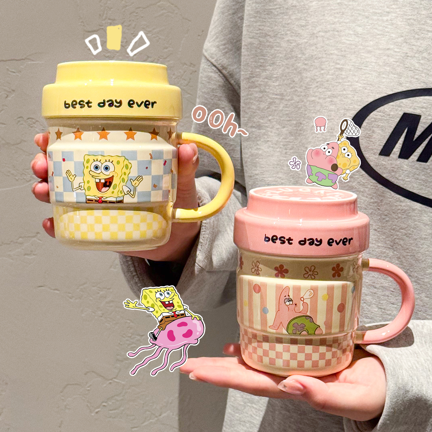 正版海绵宝宝马克杯带盖陶瓷杯