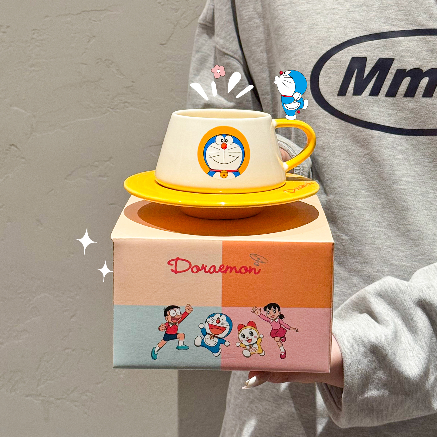 正版哆啦A梦咖啡杯碟高颜值陶瓷