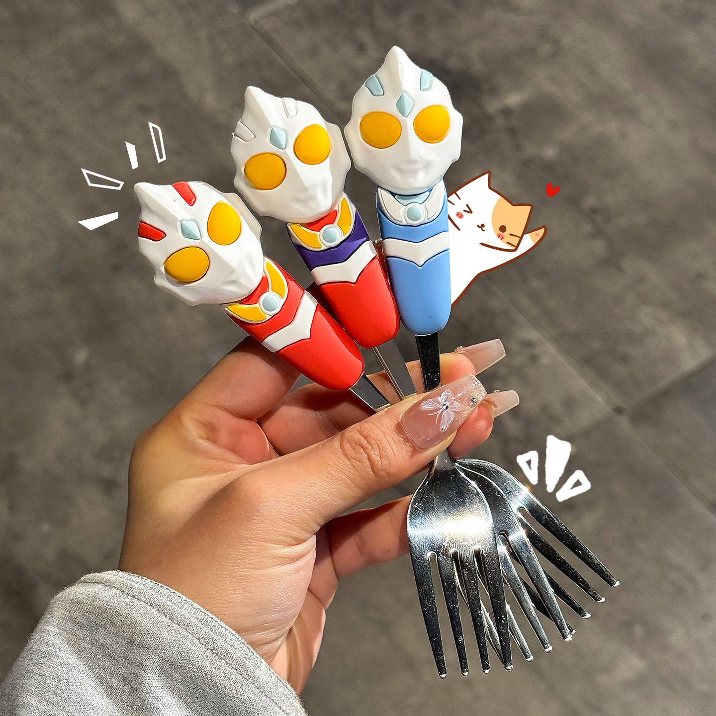 卡通不锈钢叉子勺子防摔家用高颜值宝宝吃饭专用叉勺餐具长柄勺,餐饮具,叉/勺/筷套装,淘宝优惠券,粉丝福利购,淘宝优惠卷