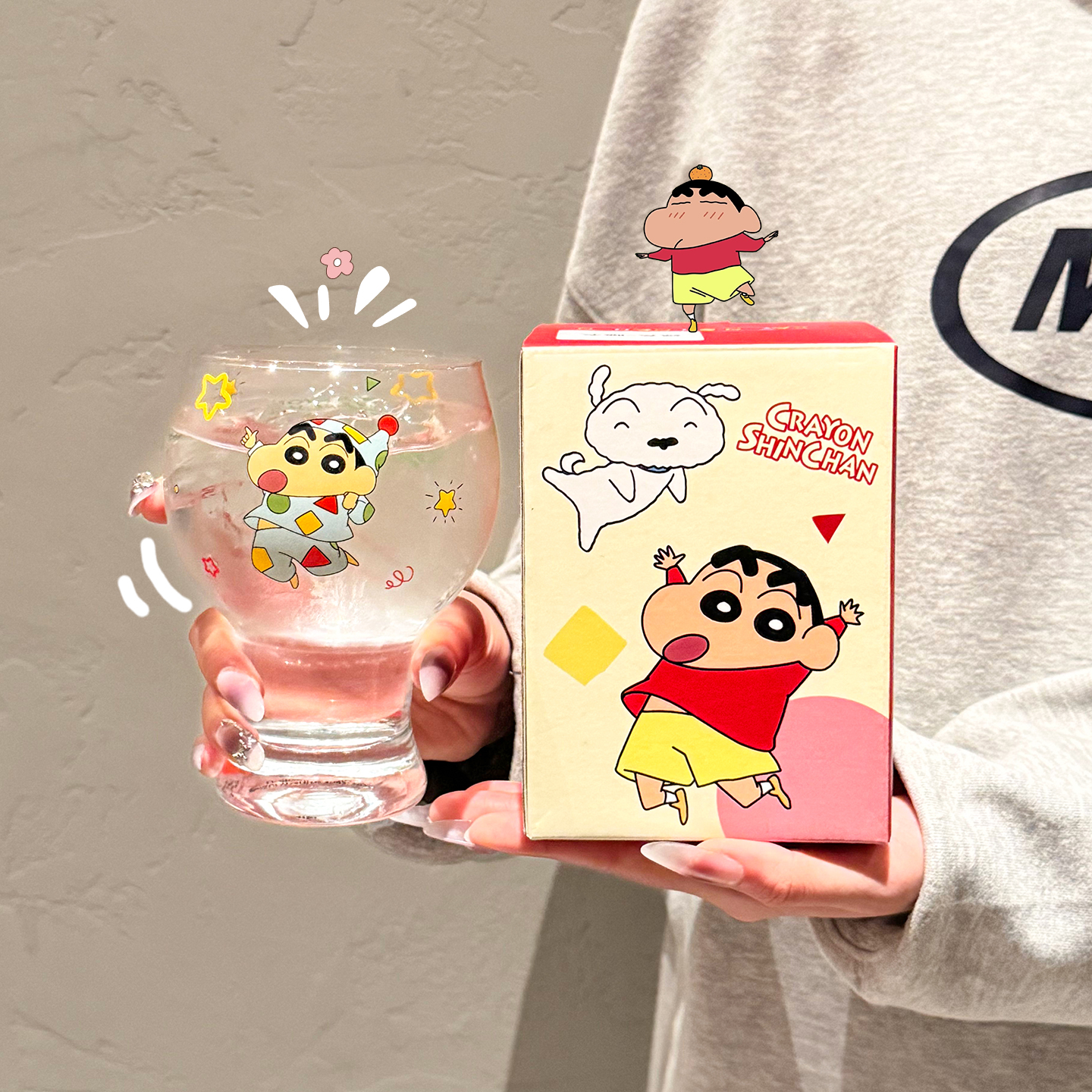 蜡笔小新正版玻璃啤酒杯喝水杯子