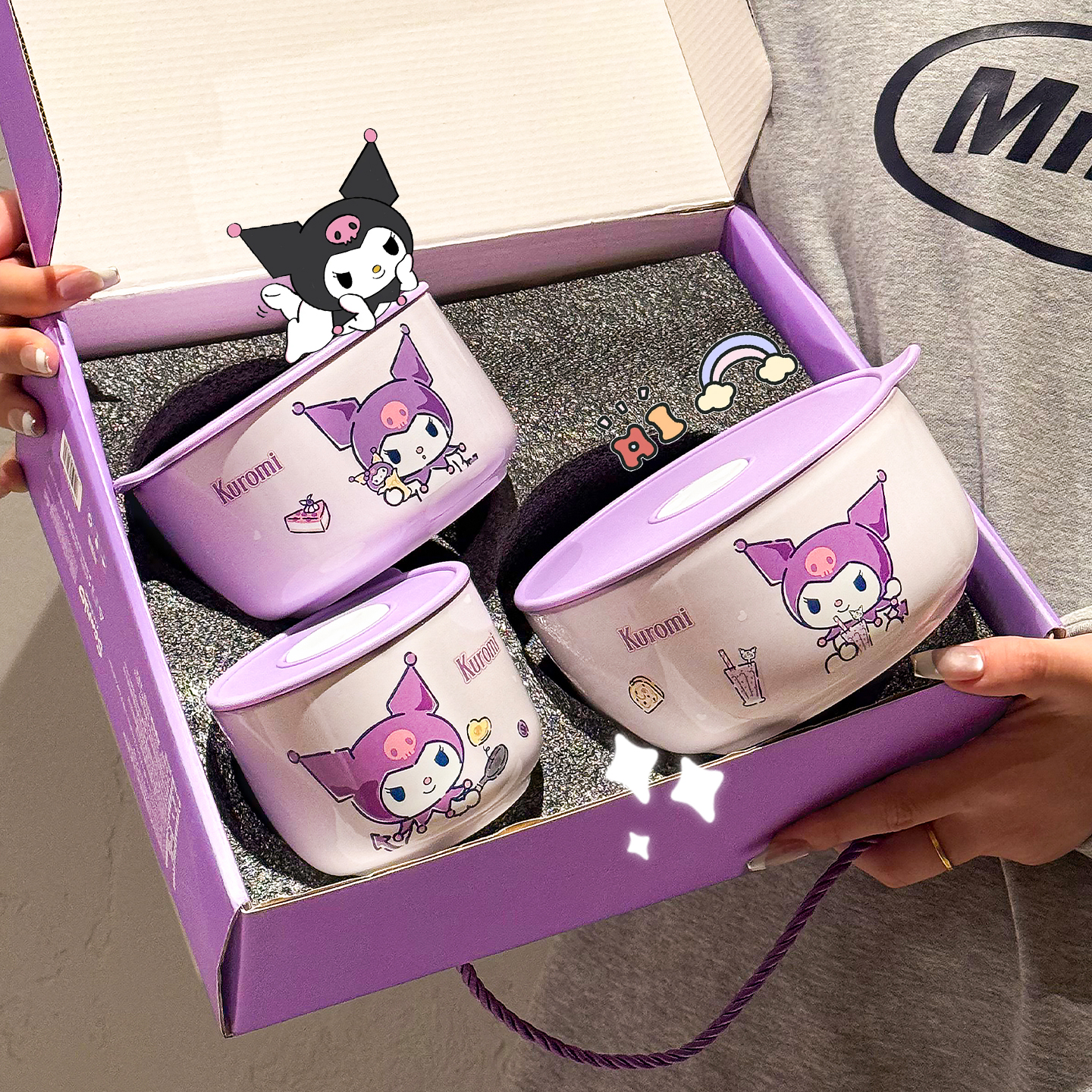 正版三丽鸥陶瓷碗保鲜碗带盖饭盒