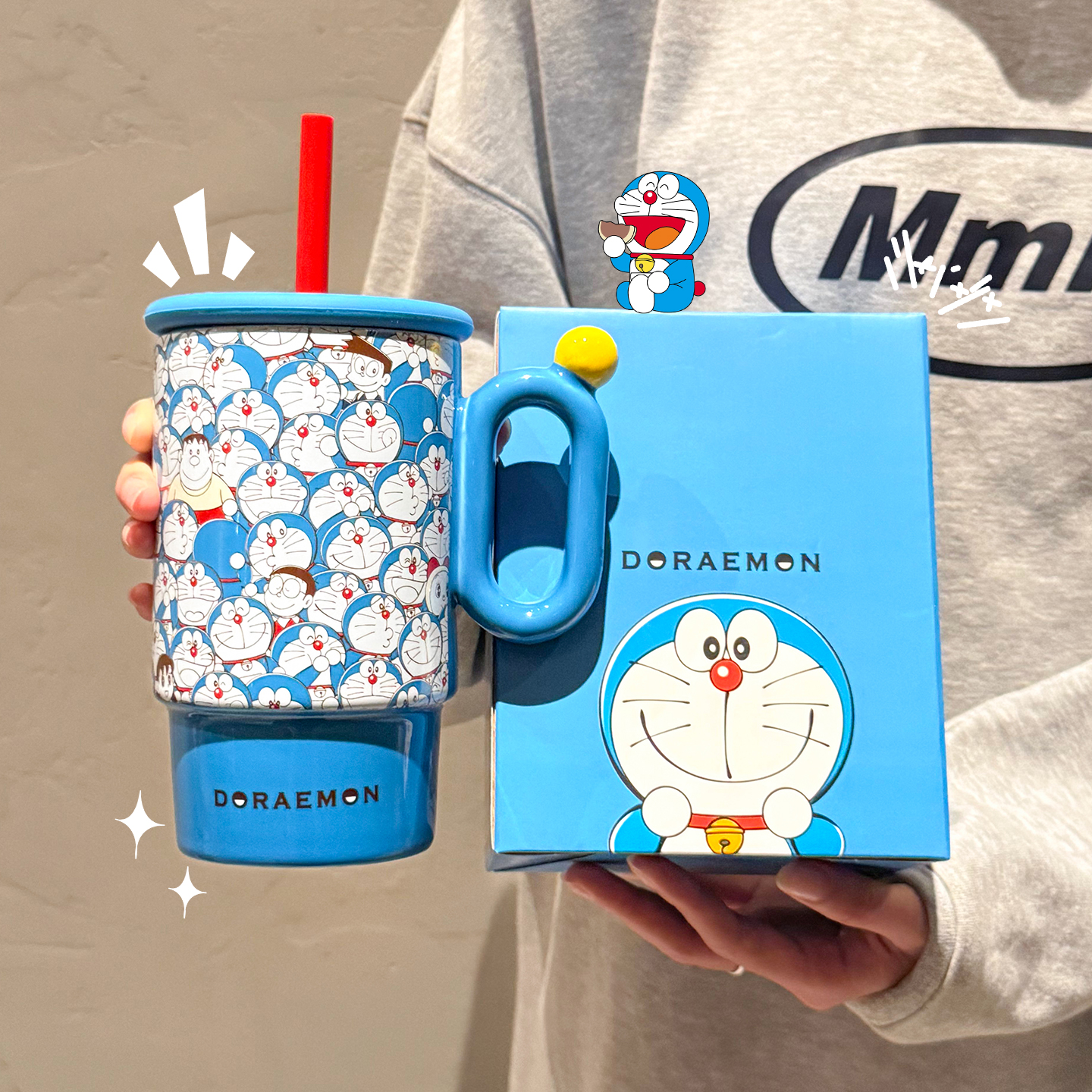 哆啦A梦联名陶瓷冰霸杯吸管杯子