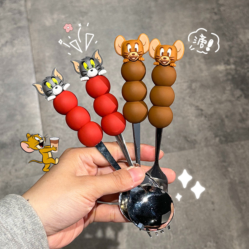 正版猫和老鼠儿童吃饭勺子可爱304不锈钢叉子调羹水果勺西瓜勺,餐饮具,西餐勺,淘宝优惠券,粉丝福利购,淘宝优惠卷