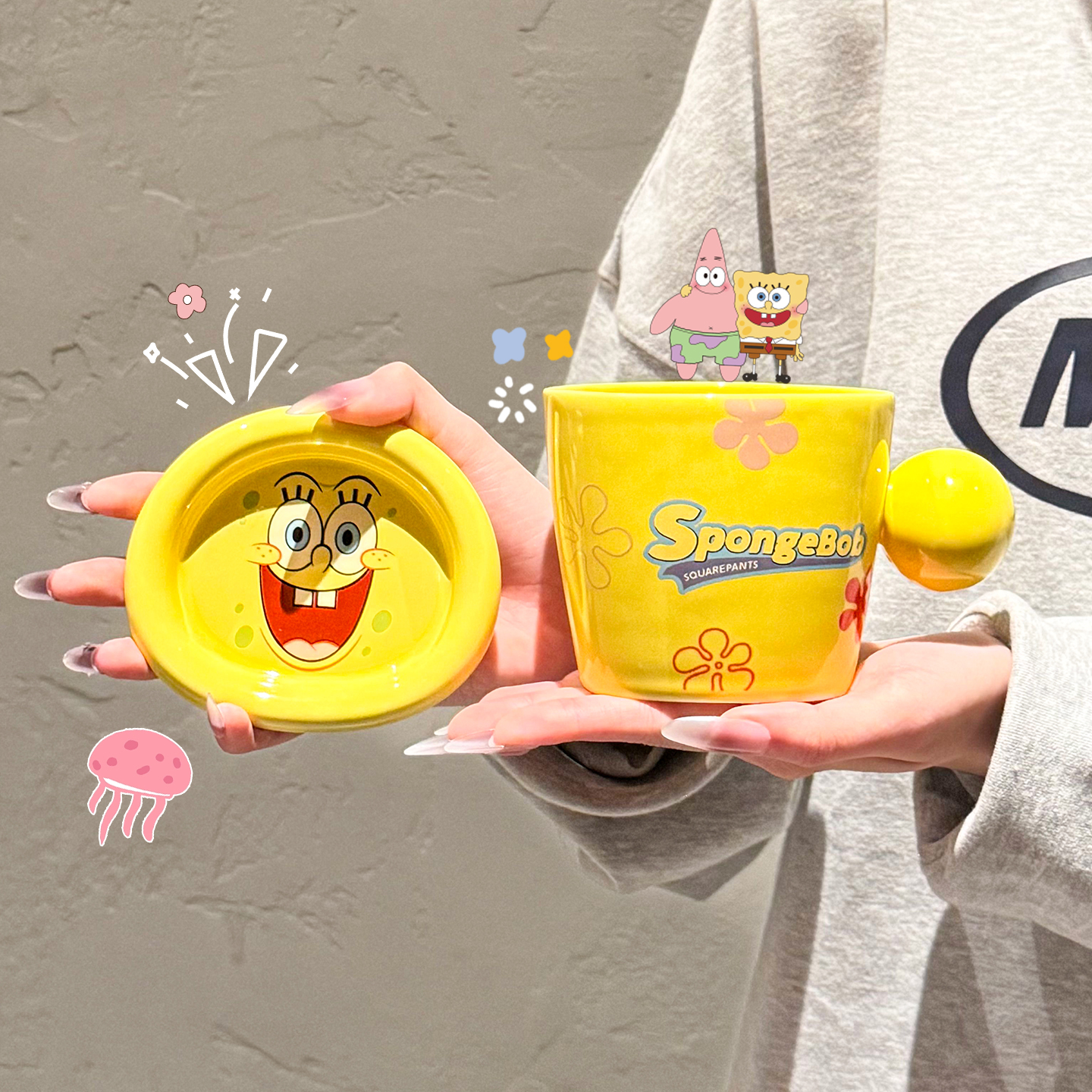 海绵宝宝联名带盖陶瓷咖啡马克杯