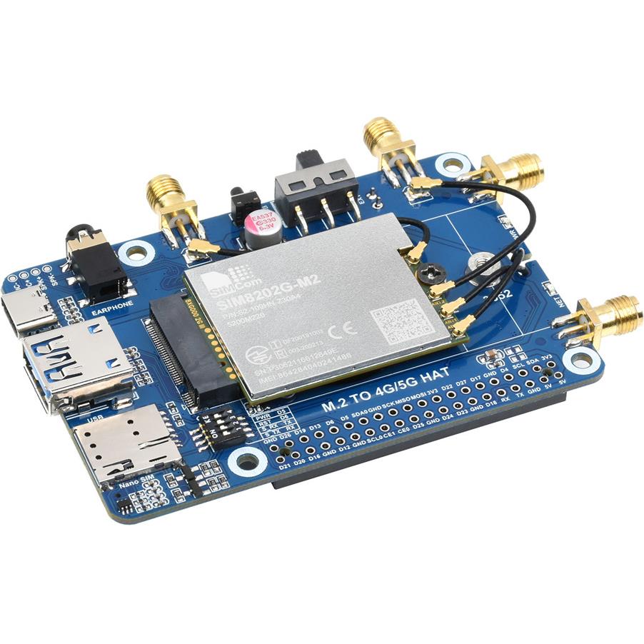 SIM8202G-M2树莓派5G通信扩展板四天线5GNSA全国全网通多频段