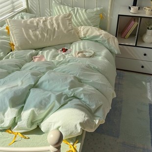 梨梦 床上用品 青提奶盖 清新水洗棉四件套全棉床单被套床笠款