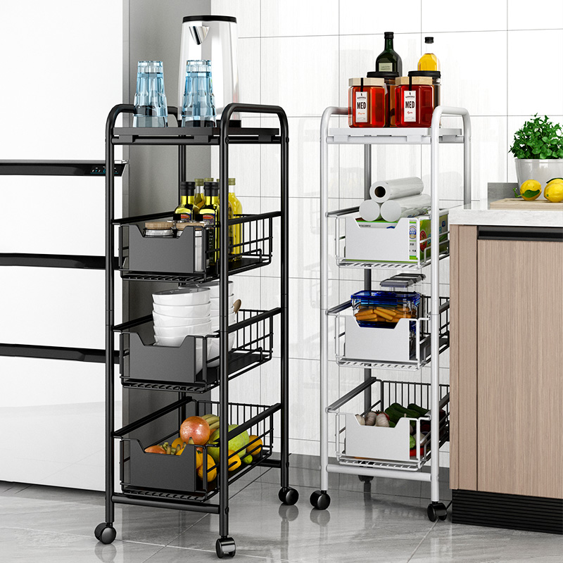 欧式厨房夹缝置物架抽屉式窄缝隙手推车置物架浴室卫生间侧收纳架