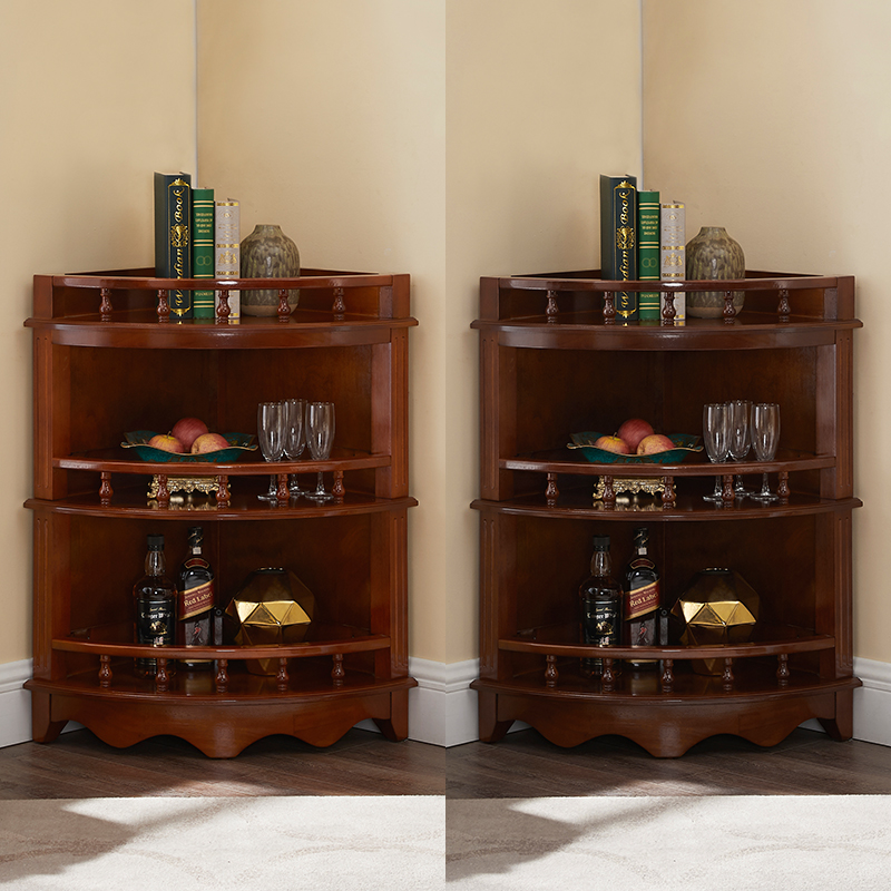 欧式实木置物架餐厅客厅墙角卧室转角柜矮柜餐边三角柜收纳整理架