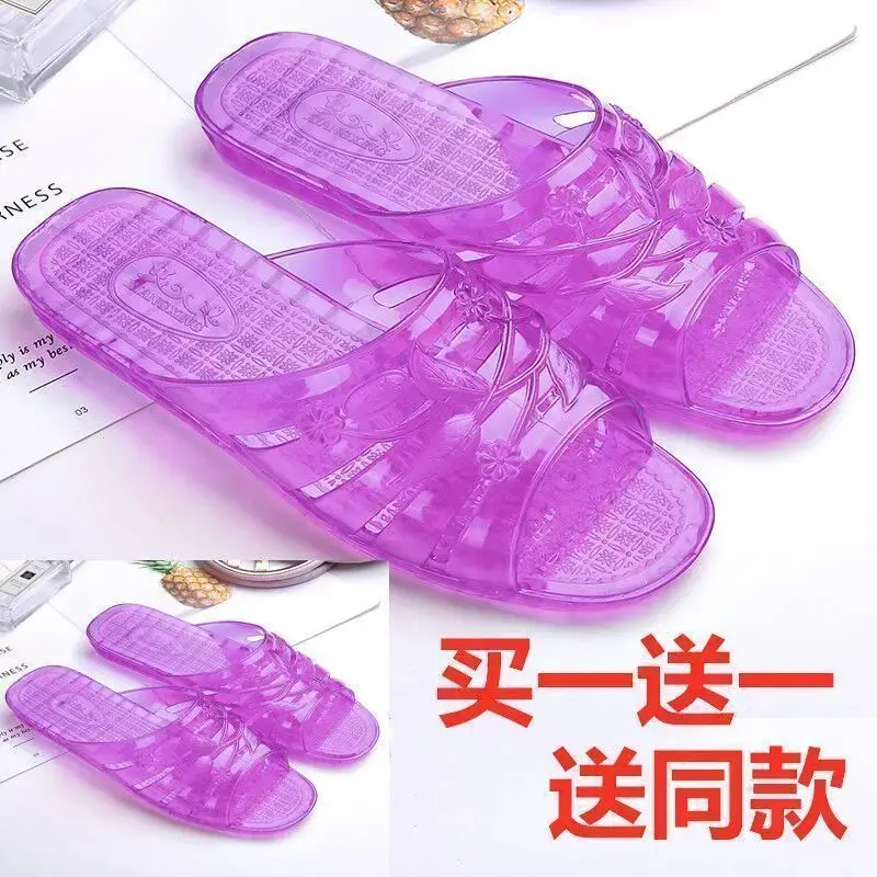 水晶拖鞋女透明夏季天坡跟塑料简约家居室内怀旧经典家用妈妈低跟