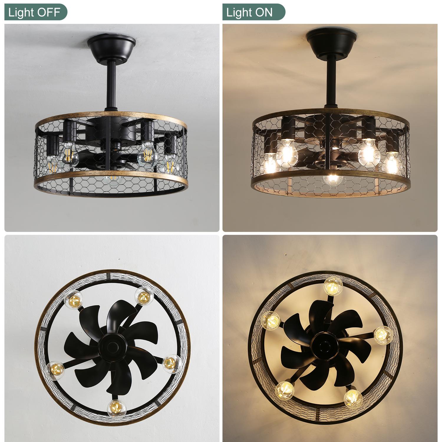 美国28108仓中古风扇灯V1三10鸟巢铁笼复古客厅变吊扇灯频色卧室