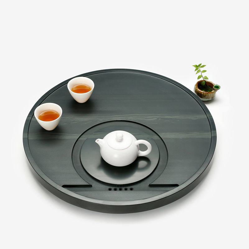 绿玉檀石欧式单层简约圆形创意家用茶具茶海石材茶台托盘免费刻字