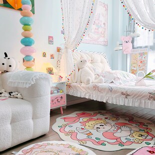 卧室床对门隔断帘彩球花边布帘遮挡帘柜子自粘门帘子屏风免打孔
