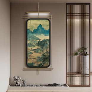 饰灯光画入户玄关走廊过道挂画金属画 宋代美学挂画古风挂画吊杆装