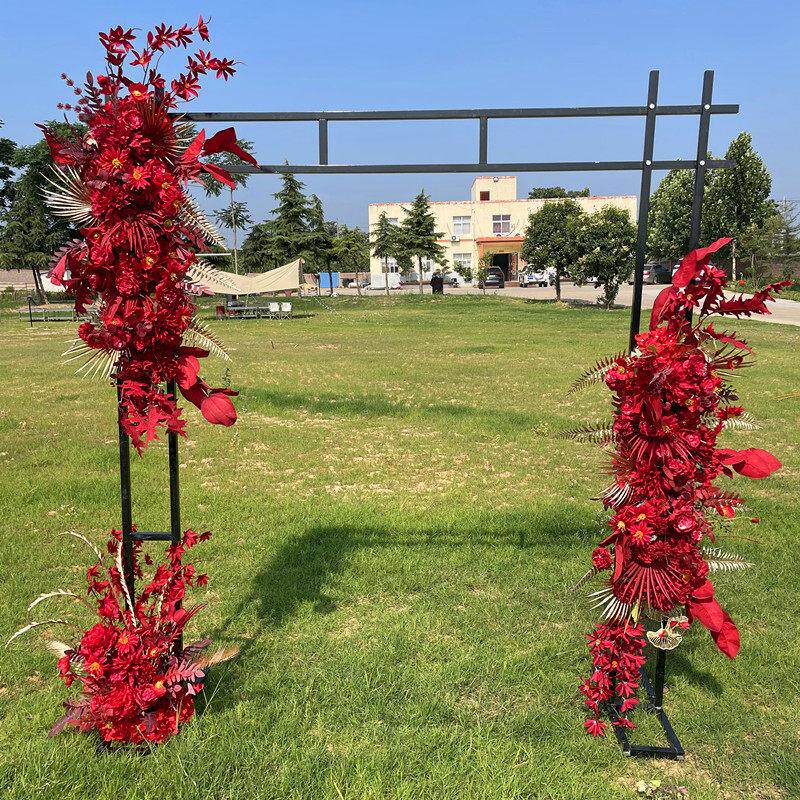 新款婚庆道具婚礼现场布置绢花拱门幸福门森系户外铁艺四方门架子