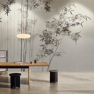 新中式手绘竹子背景墙壁布壁纸3d茶室中国风墙布客厅大气竹林壁纸