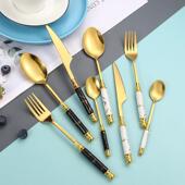 典雅金色不锈钢西餐牛排刀叉勺三件套家用餐具北欧二件四件套套装