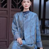 23MM浮光锦 觅萝香原创设计2026春 斜襟盘花珠扣 翻长袖 外套女