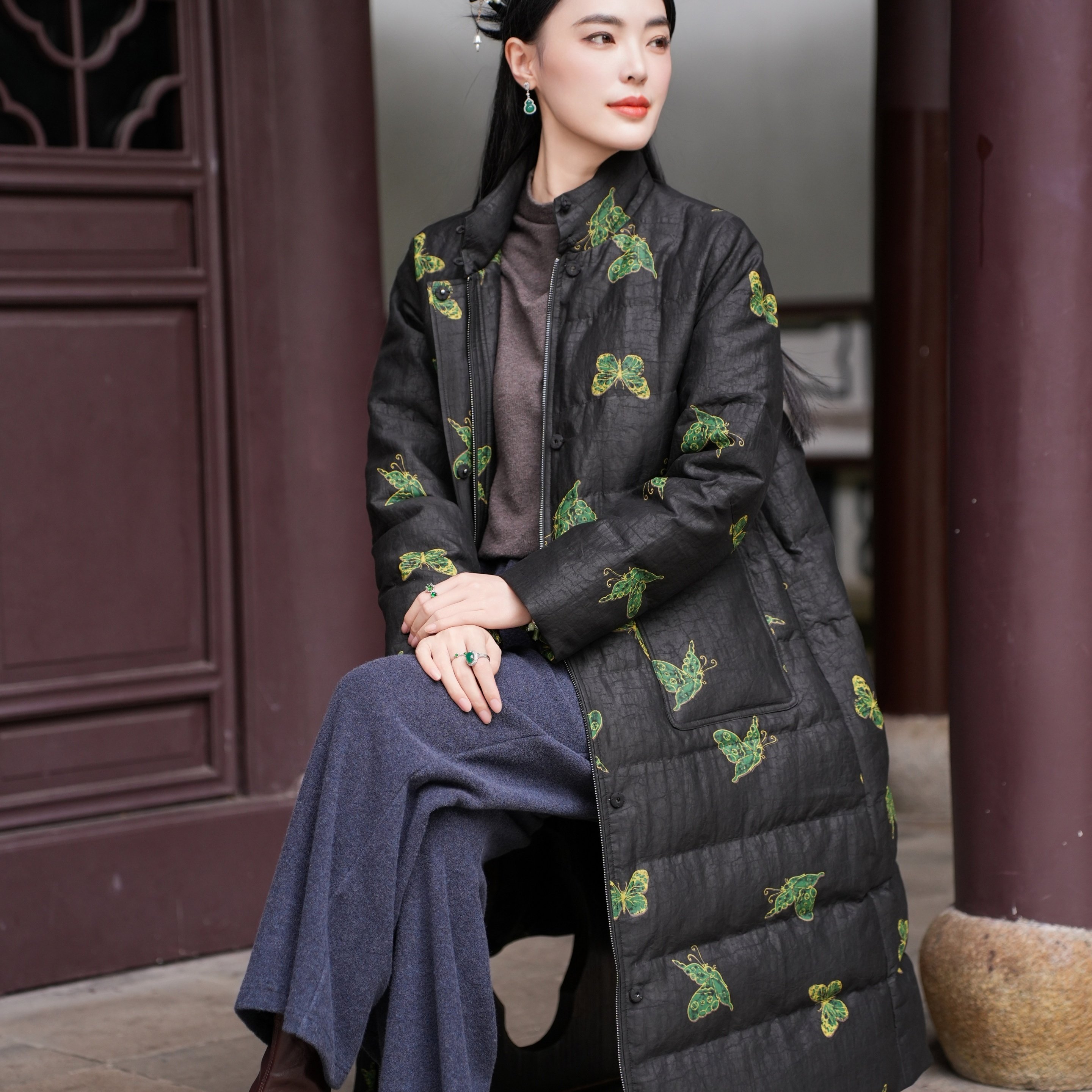 【26MM香云纱 90白鹅绒】觅萝香原创龟纹手工彩绘 过膝长款羽绒服,女装/女士精品,羽绒服,淘宝优惠券,粉丝福利购,淘宝优惠卷