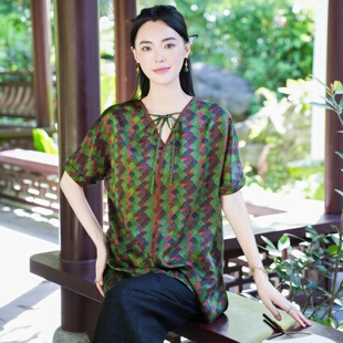 【25MM香云纱 二经绞罗】觅萝香新中式夏 红云纱 云纹短袖衬衫女