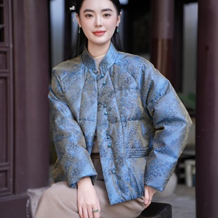 觅萝香冬 立领对襟 珠扣 短款 90白鹅绒 长袖 羽绒服 23MM浮光锦