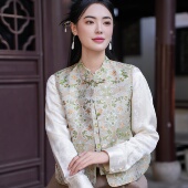 鹤鹿同春珠扣马甲 觅萝香原创设计2026春 40MM宋锦 非遗李德喜