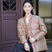 冬中式 羽绒服女 觅萝香原创 100%桑蚕丝 23MM浮光锦 90白鹅绒