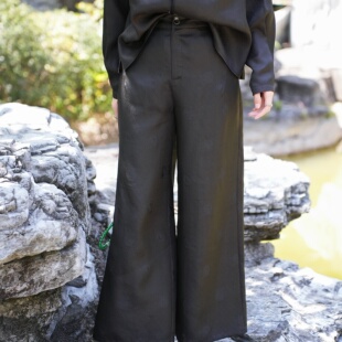 万字玉兔团花纹阔腿裤 觅萝香2026春 香云纱 女百搭 25MM提花罗