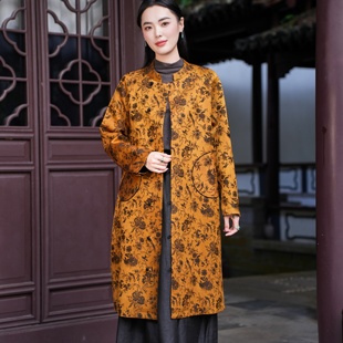 觅萝香原创冬 铁木机锦缎老料 长袖 中长款 外套 中式 50MM香云纱