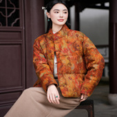 短款 羽绒服 觅萝香原创 绢纺印花老料长袖 40MM香云纱 90白鹅绒