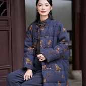 中长款 羽绒服 觅萝香冬 绢纺印花老料长袖 40MM香云纱 90白鹅绒