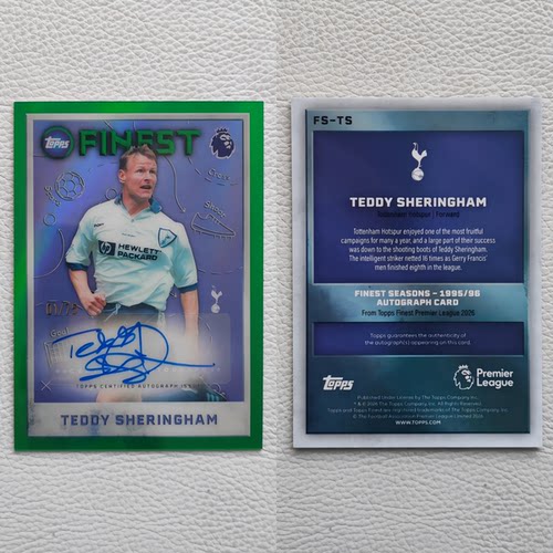 Topps Finest 英超元年 托特纳姆热刺 谢林汉姆 亲签 签名 球星卡