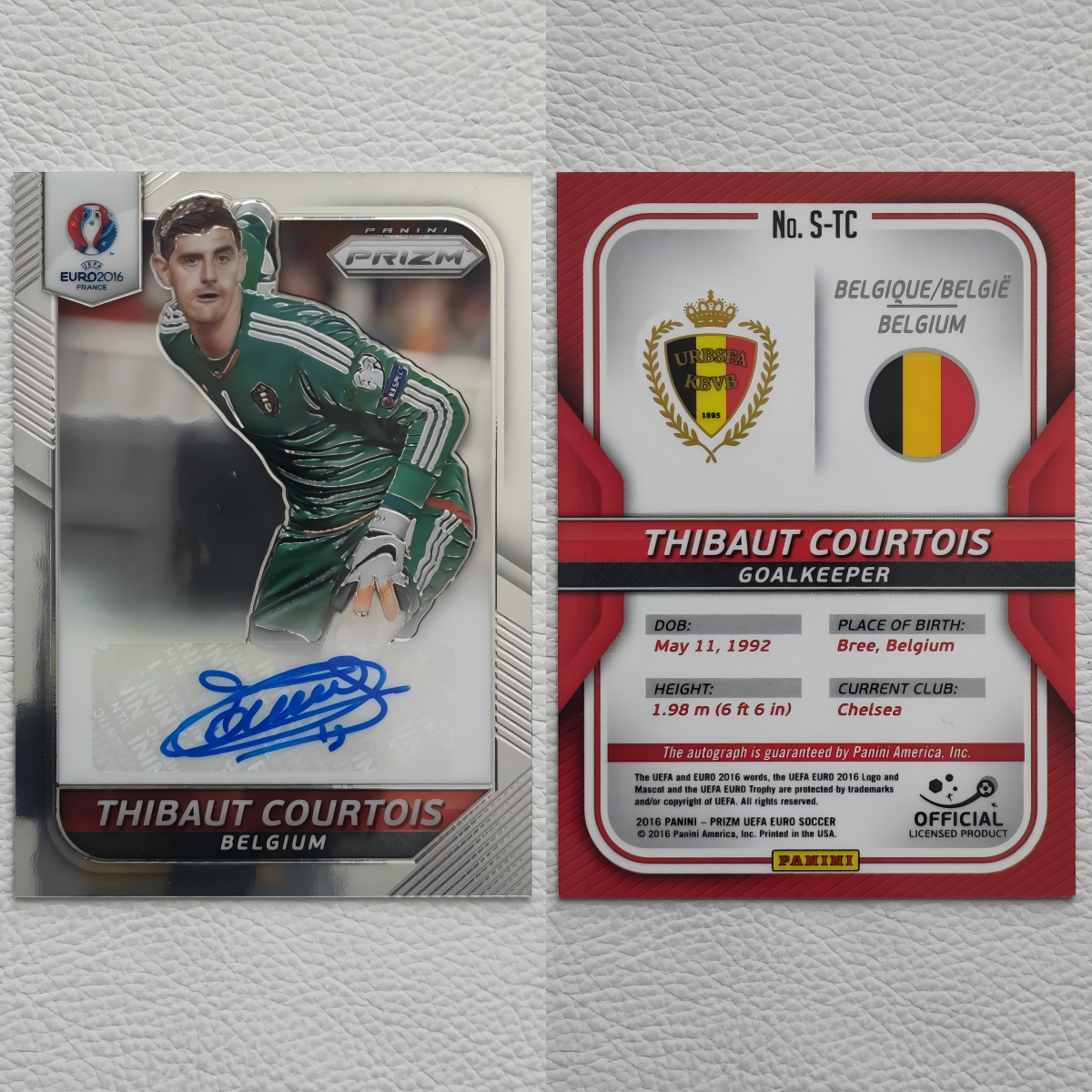 2016 Panini Prizm 欧洲杯绝版 比利时 库尔图瓦 亲笔签名 球星卡