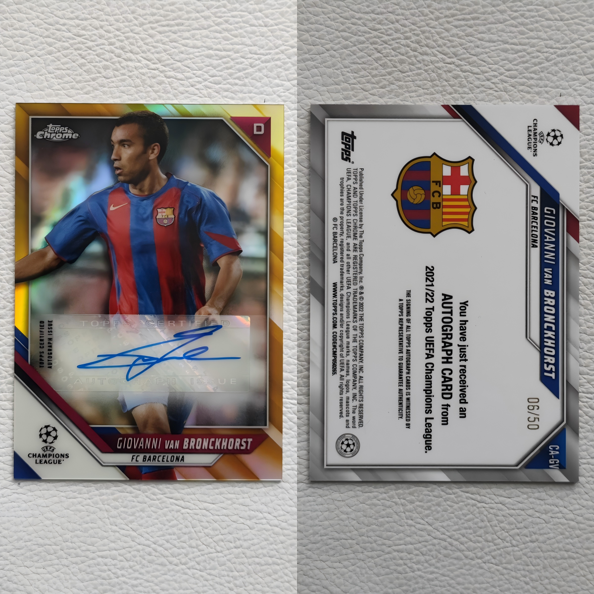 Topps Chrome 巴塞罗那 范布隆克霍斯特 亲签 签字 球星卡 周边