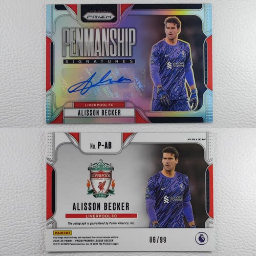 Panini 2024-25 Prizm 利物浦 阿利松 球员亲笔签名 球星卡