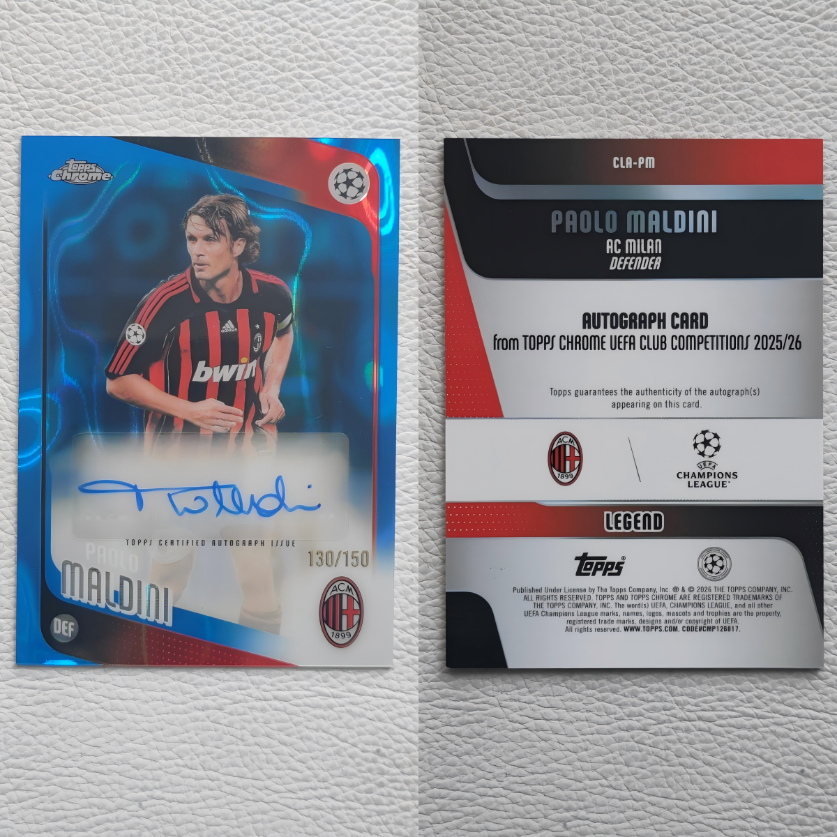 Topps Chrome AC米兰 马尔蒂尼 亲签 签名 签字 球星卡 周边 礼物