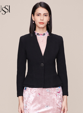 SUSSI/古色冬季新品商场同款黑色一粒扣双层摆外套11AV4160260