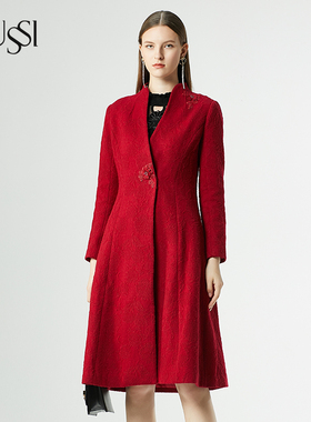 SUSSI/古色红色提花羊绒大衣女装1894D2270