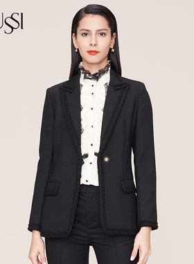 SUSSI/古色冬季新品商场同款黑色驳领珠带短外套11AV4162490