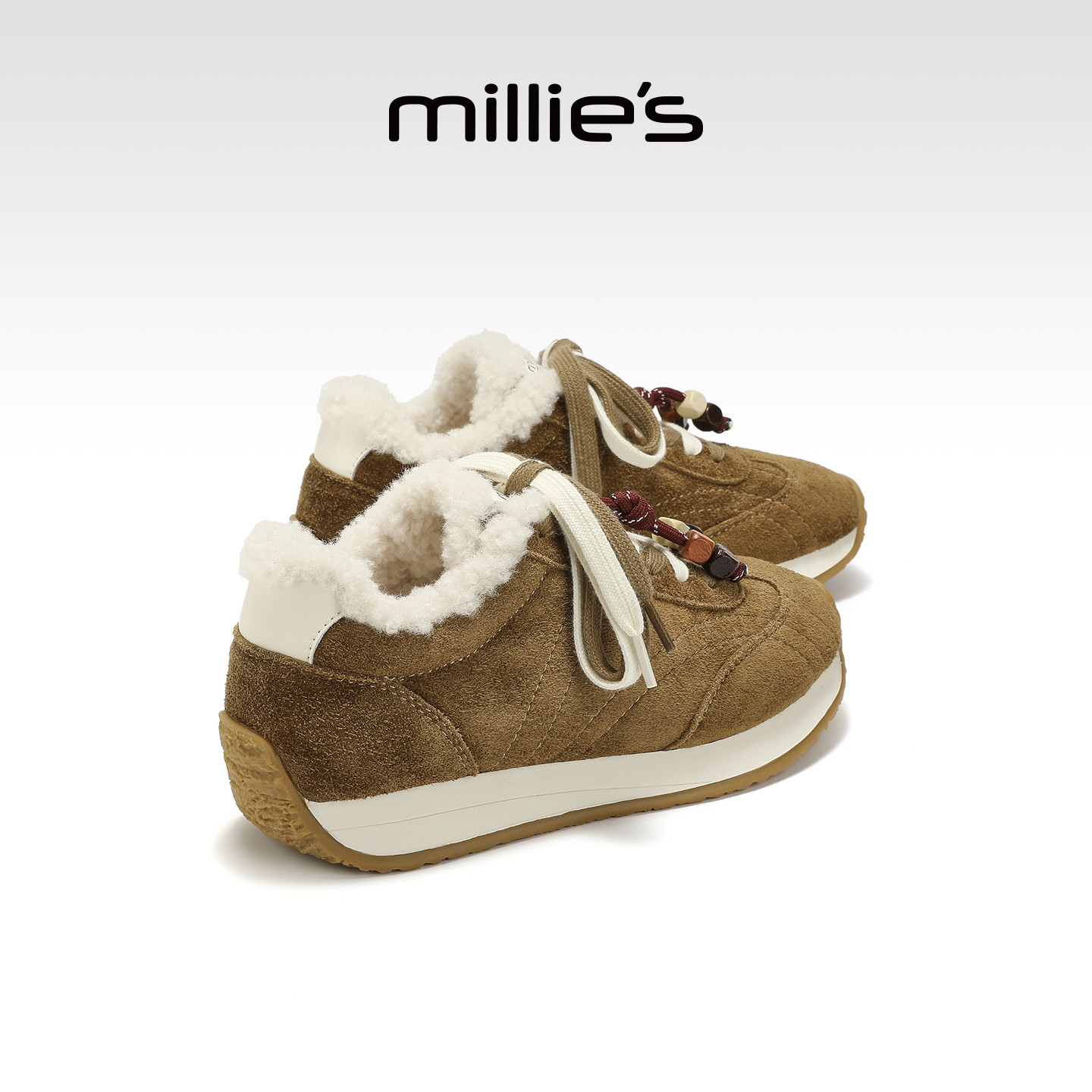 MILLIE'S/妙丽2026新款秋冬加绒保暖德训鞋女复古休闲阿甘鞋女鞋
