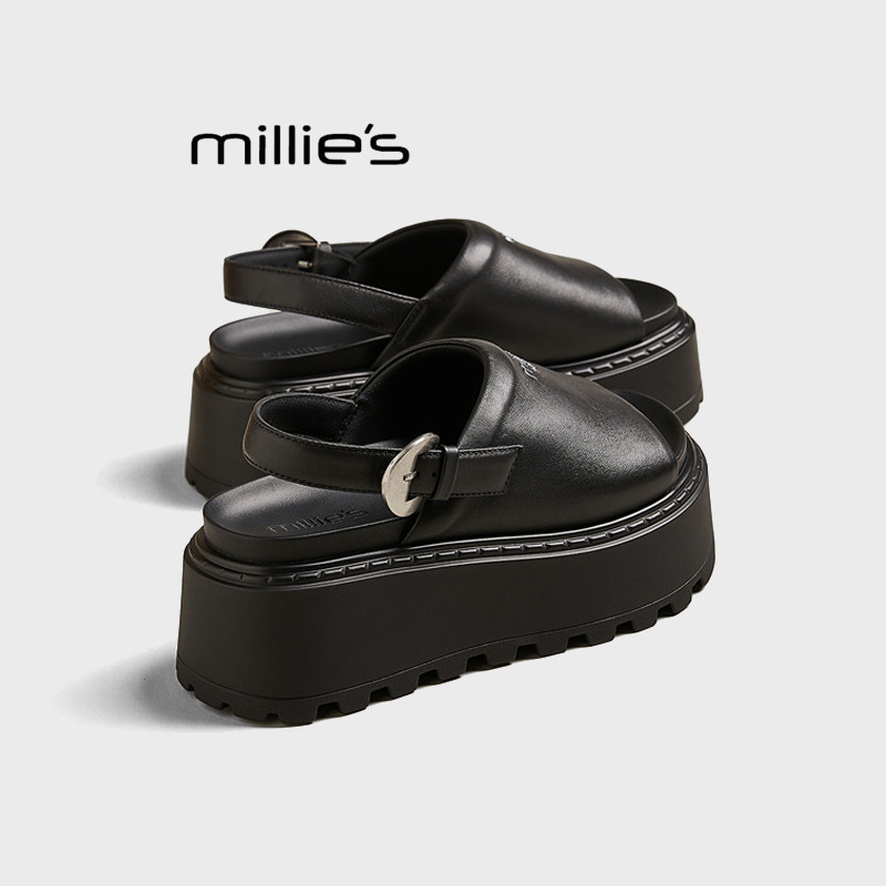 MILLIE'S/妙丽松糕厚底增高凉鞋女2026夏款配裙子百搭防滑沙滩鞋