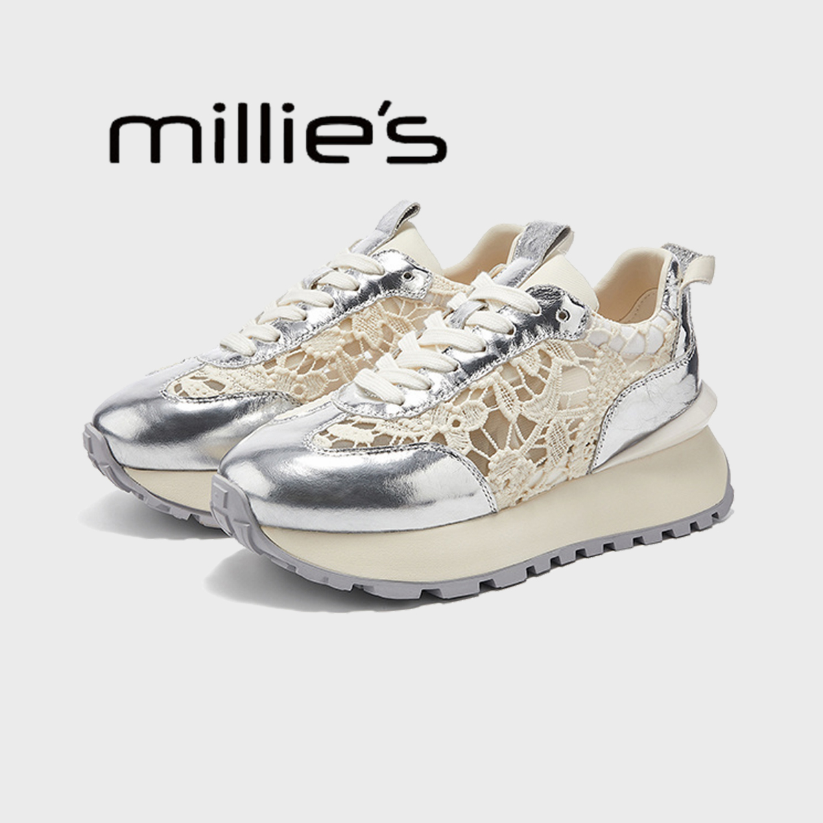 妙丽银色厚底老爹鞋顺丰包邮