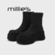 MILLIE 妙丽黑色满钻厚底短靴女弹力瘦瘦机车靴秋冬加绒弹力靴Z